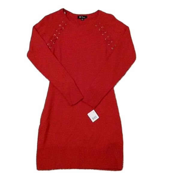 NWT Bodycon Sweater Dress Small by BCX Red Long Sleeve Lace-Up Shoulder Detail - Picture 7 of 7